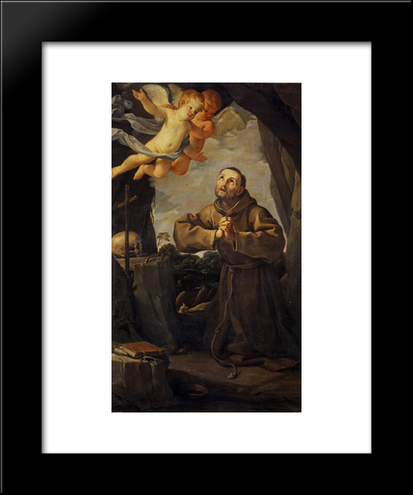 St Francis In Prayer With Two Angels 20x24 Black Modern Wood Framed Art Print Poster by Reni, Guido