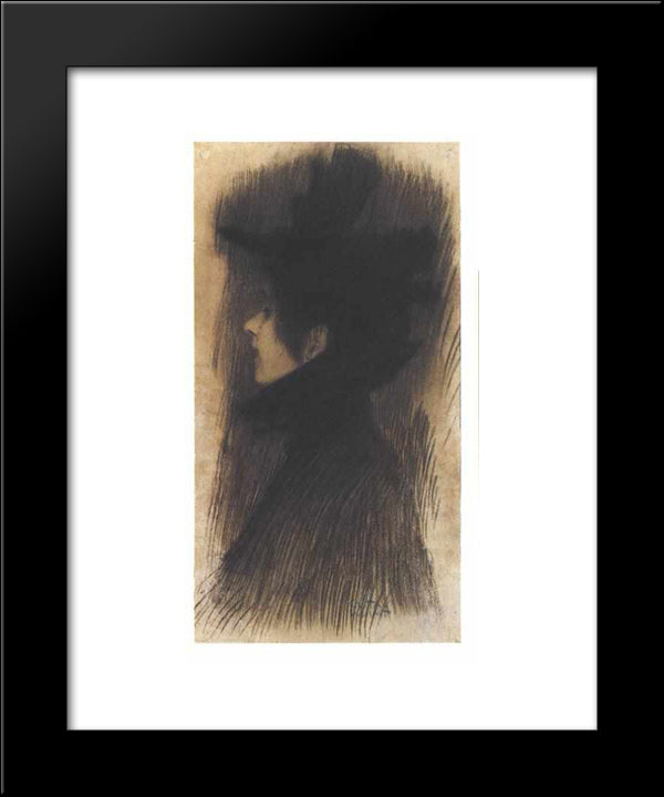 Girl With Hat And Cape In Profil 20x24 Black Modern Wood Framed Art Print Poster by Klimt, Gustav