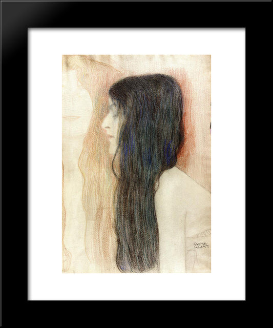 Girl With Long Hair, With A Sketch For 'Nude Veritas' 20x24 Black Modern Wood Framed Art Print Poster by Klimt, Gustav