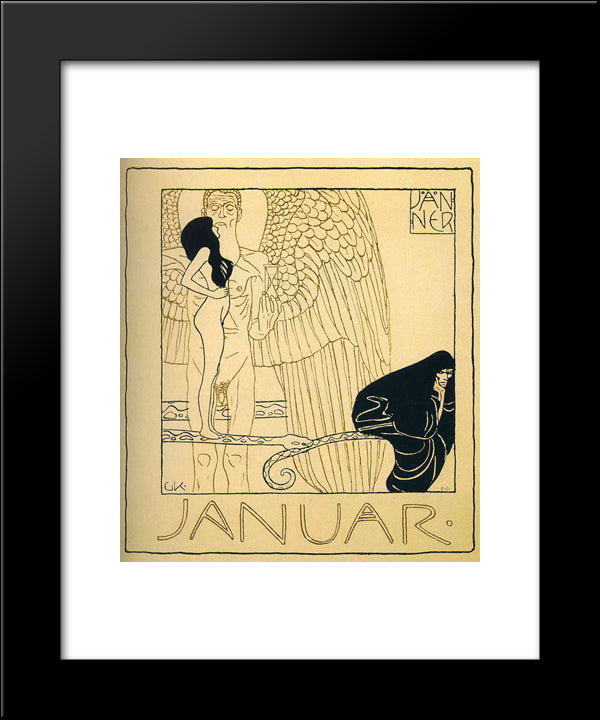 Januar 20x24 Black Modern Wood Framed Art Print Poster by Klimt, Gustav