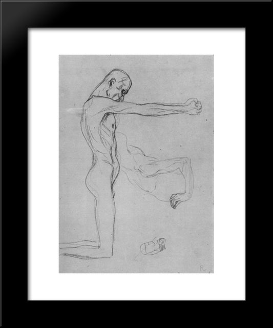 Kneeling Male Nude With Sprawled Out Arms, Male Torso 20x24 Black Modern Wood Framed Art Print Poster by Klimt, Gustav