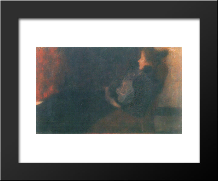 Lady By The Fireplace 20x24 Black Modern Wood Framed Art Print Poster by Klimt, Gustav