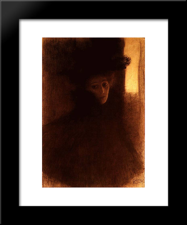 Lady With Cape And Hat 20x24 Black Modern Wood Framed Art Print Poster by Klimt, Gustav