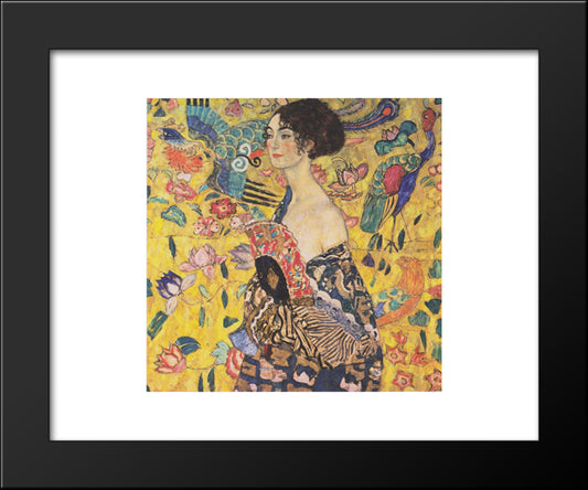 Lady With Fan 20x24 Black Modern Wood Framed Art Print Poster by Klimt, Gustav