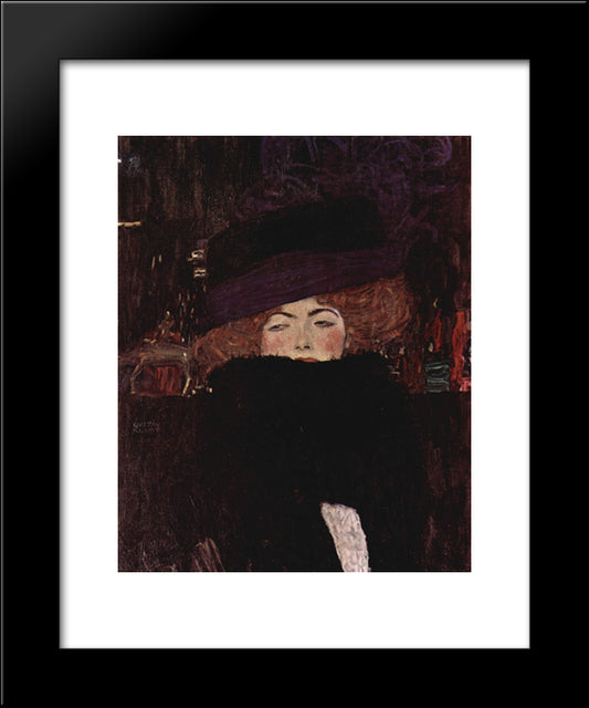 Lady With Hat And Featherboa 20x24 Black Modern Wood Framed Art Print Poster by Klimt, Gustav