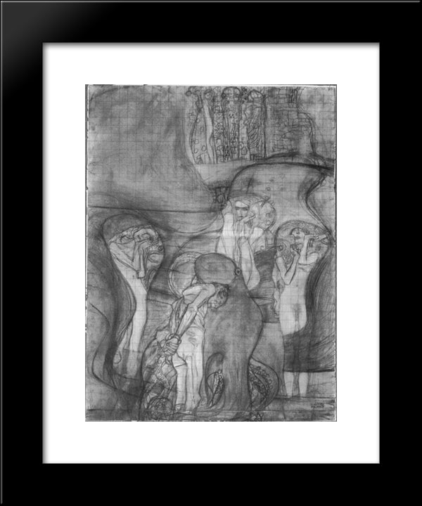 Painted Composition Draft Jusisprudenz 20x24 Black Modern Wood Framed Art Print Poster by Klimt, Gustav