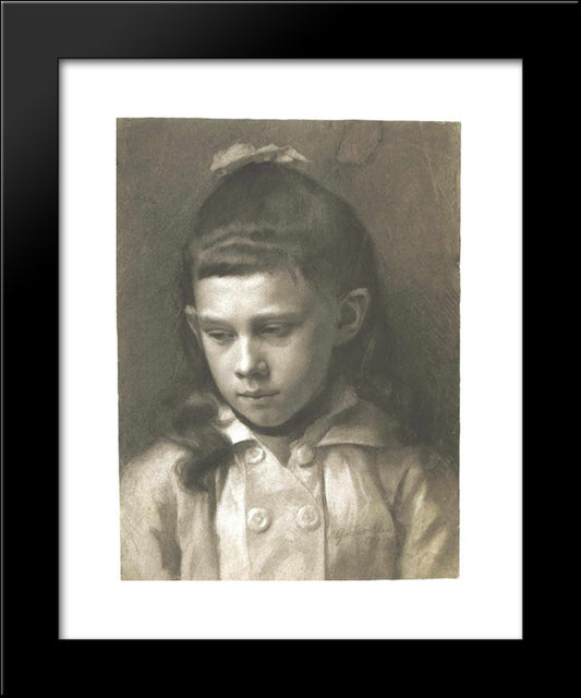 Portrait Of A Girl, Head Slightly Turned Left 20x24 Black Modern Wood Framed Art Print Poster by Klimt, Gustav
