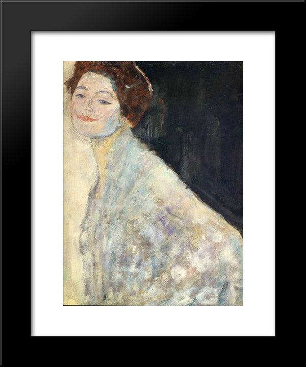 Portrait Of A Lady In White (Unfinished) 20x24 Black Modern Wood Framed Art Print Poster by Klimt, Gustav