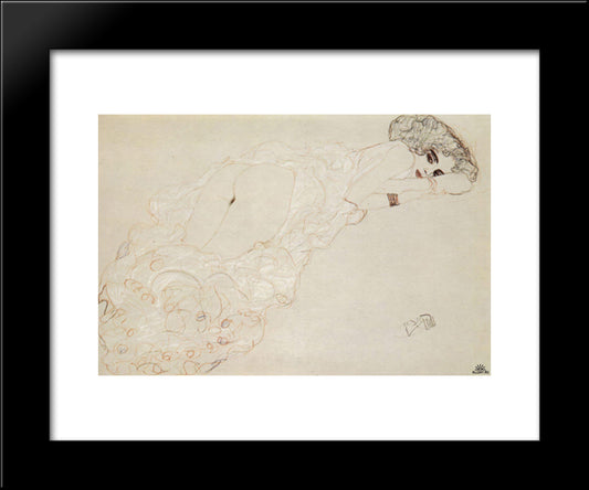 Reclining Nude Lying On Her Stomach And Facing Right 20x24 Black Modern Wood Framed Art Print Poster by Klimt, Gustav