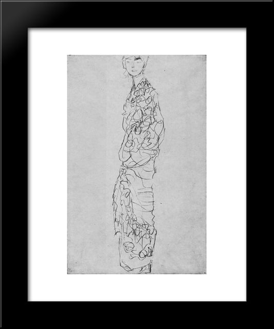 Standing Woman In Kimono (Dame Im Kimono) 20x24 Black Modern Wood Framed Art Print Poster by Klimt, Gustav