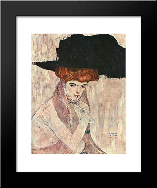 The Black Feather Hat 20x24 Black Modern Wood Framed Art Print Poster by Klimt, Gustav