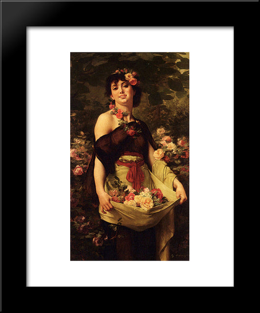 The Flower Girl 20x24 Black Modern Wood Framed Art Print Poster by Boulanger, Gustave