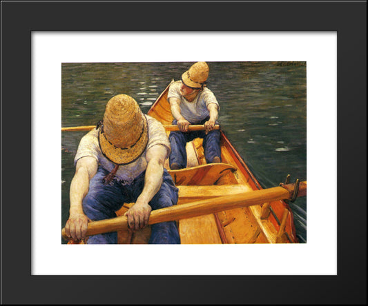 Boaters Rowing On The Yerres 20x24 Black Modern Wood Framed Art Print Poster by Caillebotte, Gustave