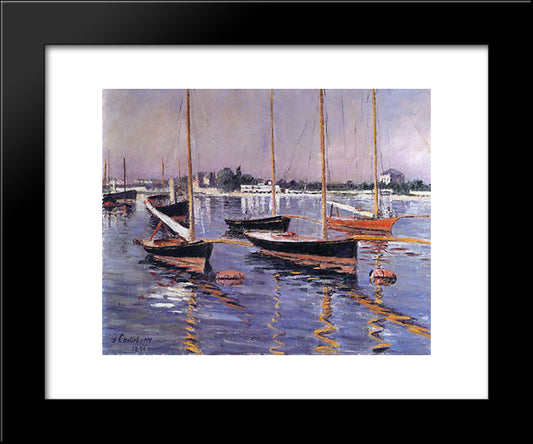 Boats On The Seine At Argenteuil 20x24 Black Modern Wood Framed Art Print Poster by Caillebotte, Gustave