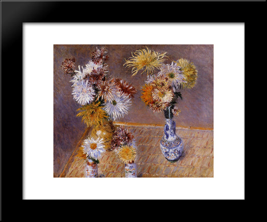 Four Vases Of Chrysanthemums 20x24 Black Modern Wood Framed Art Print Poster by Caillebotte, Gustave