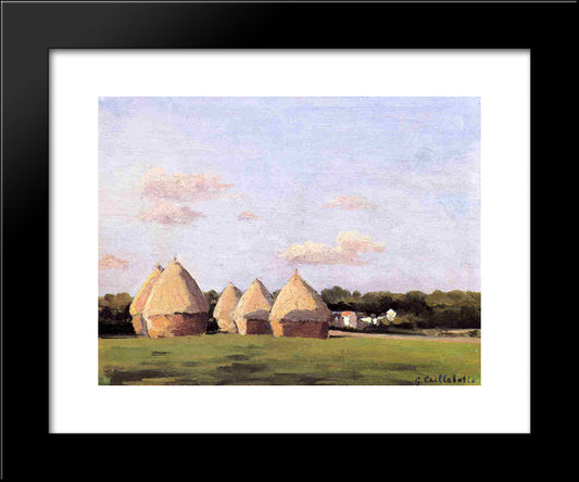 Harvest, Landscape With Five Haystacks 20x24 Black Modern Wood Framed Art Print Poster by Caillebotte, Gustave