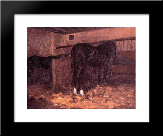 Horses In The Stable 20x24 Black Modern Wood Framed Art Print Poster by Caillebotte, Gustave