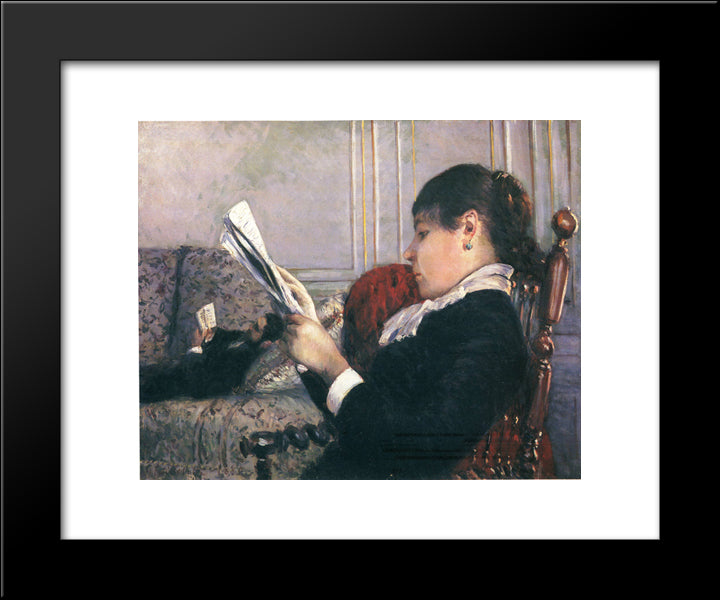 Interior, Woman Reading 20x24 Black Modern Wood Framed Art Print Poster by Caillebotte, Gustave