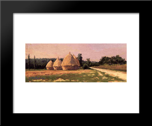 Landscape With Haystacks 20x24 Black Modern Wood Framed Art Print Poster by Caillebotte, Gustave