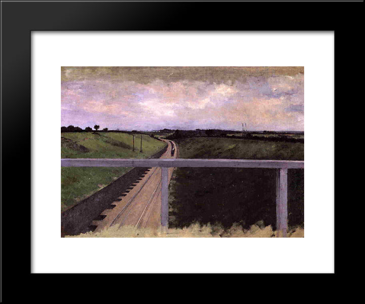 Landscape With Railway Tracks 20x24 Black Modern Wood Framed Art Print Poster by Caillebotte, Gustave