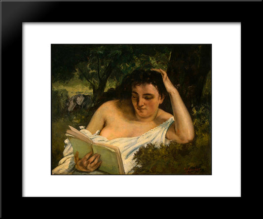 A Young Woman Reading 20x24 Black Modern Wood Framed Art Print Poster by Courbet, Gustave