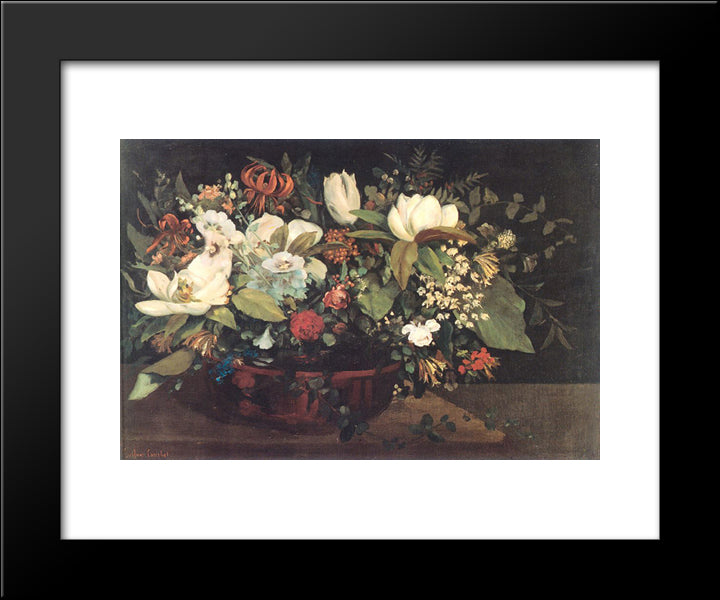 Basket Of Flowers 20x24 Black Modern Wood Framed Art Print Poster by Courbet, Gustave