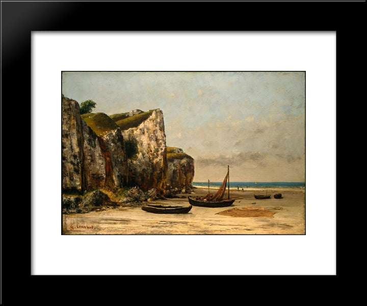 Beach In Normandy 20x24 Black Modern Wood Framed Art Print Poster by Courbet, Gustave