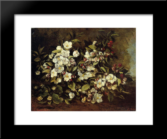 Branch Of Apple Blossoms 20x24 Black Modern Wood Framed Art Print Poster by Courbet, Gustave