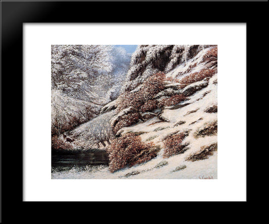 Deer In A Snowy Landscape 20x24 Black Modern Wood Framed Art Print Poster by Courbet, Gustave