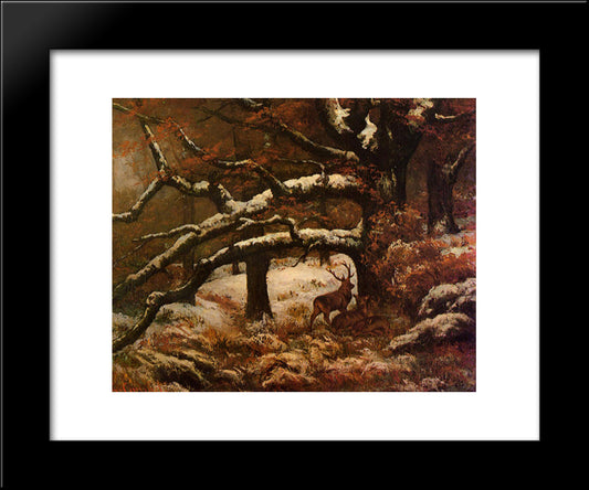 Deer Shelter 20x24 Black Modern Wood Framed Art Print Poster by Courbet, Gustave