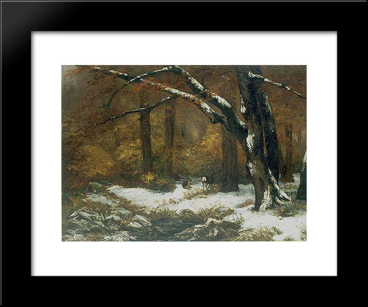 Deer'S Shelter In Winter 20x24 Black Modern Wood Framed Art Print Poster by Courbet, Gustave