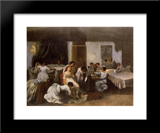 Dressing The Dead Girl (Dressing The Bride) 20x24 Black Modern Wood Framed Art Print Poster by Courbet, Gustave