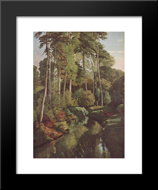 Forest Brook With Deer 20x24 Black Modern Wood Framed Art Print Poster by Courbet, Gustave