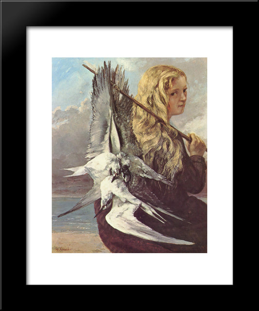 Girl With Seagulls,Trouville 20x24 Black Modern Wood Framed Art Print Poster by Courbet, Gustave