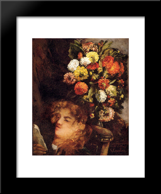 Head Of A Woman With Flowers 20x24 Black Modern Wood Framed Art Print Poster by Courbet, Gustave