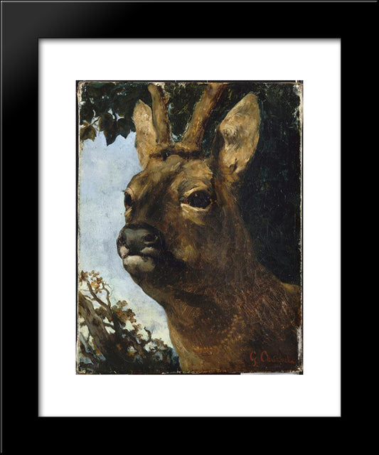 Head Of A Young Doe 20x24 Black Modern Wood Framed Art Print Poster by Courbet, Gustave