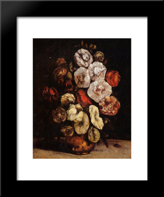 Hollyhocks In A Copper Bowl 20x24 Black Modern Wood Framed Art Print Poster by Courbet, Gustave