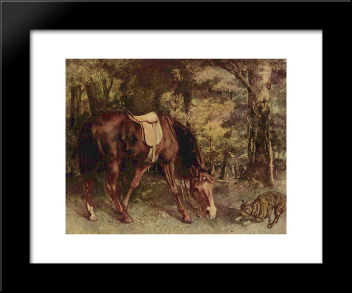 Horse In The Woods 20x24 Black Modern Wood Framed Art Print Poster by Courbet, Gustave