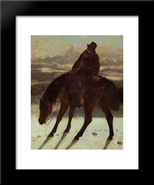 Hunter On Horseback, Redcovering The Trail 20x24 Black Modern Wood Framed Art Print Poster by Courbet, Gustave