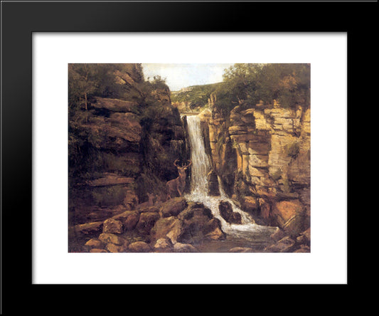 Landscape With Stag 20x24 Black Modern Wood Framed Art Print Poster by Courbet, Gustave
