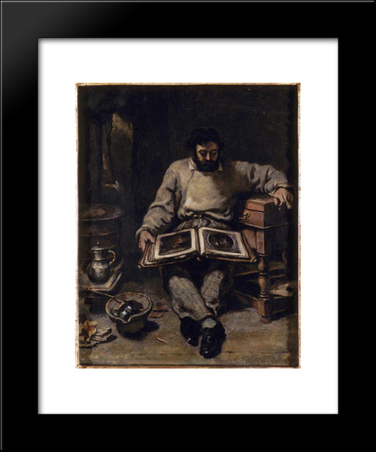 Marc Trapadoux Is Examining The Book Of Prints 20x24 Black Modern Wood Framed Art Print Poster by Courbet, Gustave