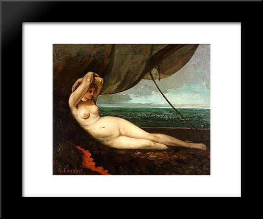 Nude Reclining By The Sea 20x24 Black Modern Wood Framed Art Print Poster by Courbet, Gustave