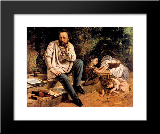 Pierre Joseph Proudhon And His Children In 1853 20x24 Black Modern Wood Framed Art Print Poster by Courbet, Gustave