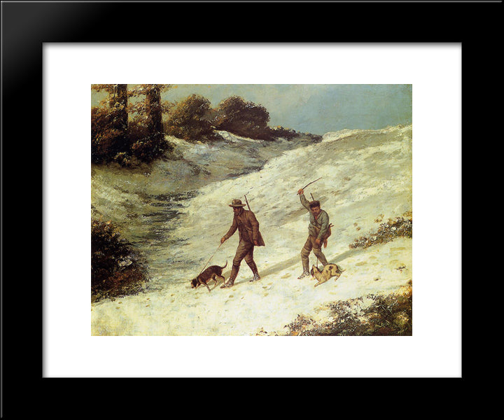 Poachers In The Snow 20x24 Black Modern Wood Framed Art Print Poster by Courbet, Gustave
