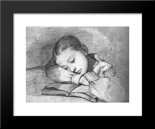 Portrait Of Juliette Courbet As A Sleeping Child 20x24 Black Modern Wood Framed Art Print Poster by Courbet, Gustave