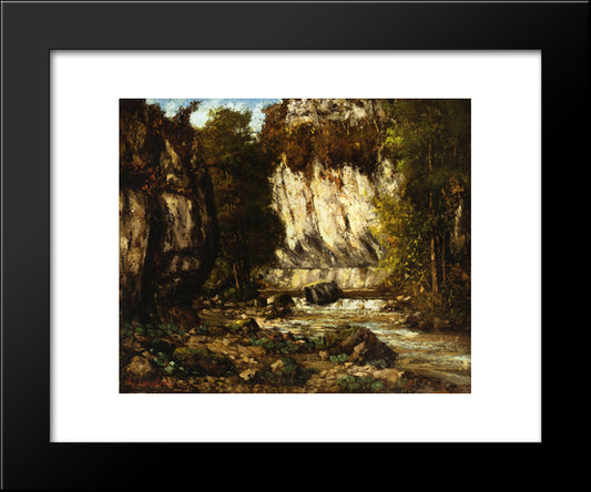 River And Cliff 20x24 Black Modern Wood Framed Art Print Poster by Courbet, Gustave