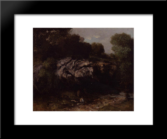 Rocky Landscape With Figure 20x24 Black Modern Wood Framed Art Print Poster by Courbet, Gustave