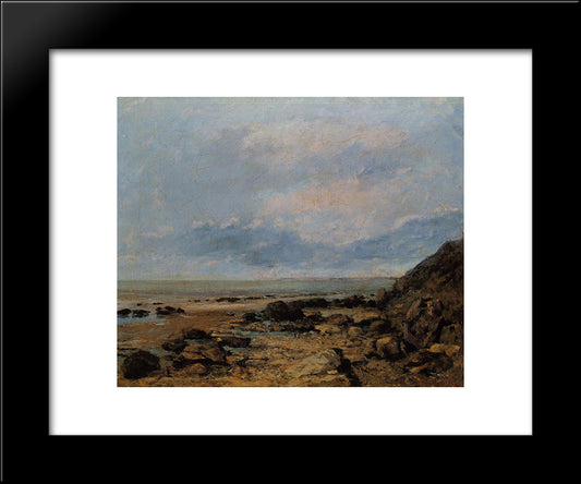 Rocky Seashore 20x24 Black Modern Wood Framed Art Print Poster by Courbet, Gustave