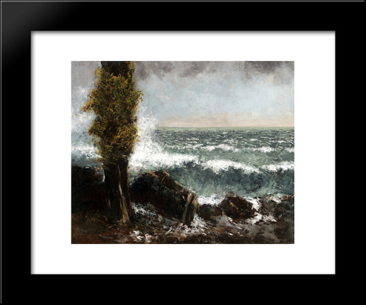 Seascape, The Poplar 20x24 Black Modern Wood Framed Art Print Poster by Courbet, Gustave