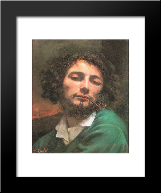 Self-Portrait (The Man With A Pipe) 20x24 Black Modern Wood Framed Art Print Poster by Courbet, Gustave